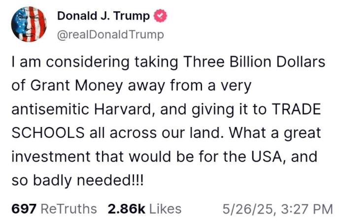 美媒：特朗普再向哈佛大学施压 涉及30亿美元拨款