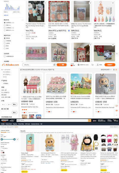 海外电商平台出现大量Labubu