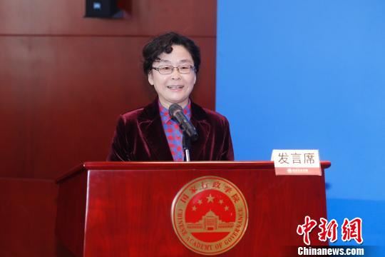 图为中央党校(国家行政学院)副教育长陈岩讲话。　韩海丹 摄