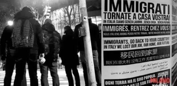 意大利反移民传单夹杂中文：请你们回到自己的国家