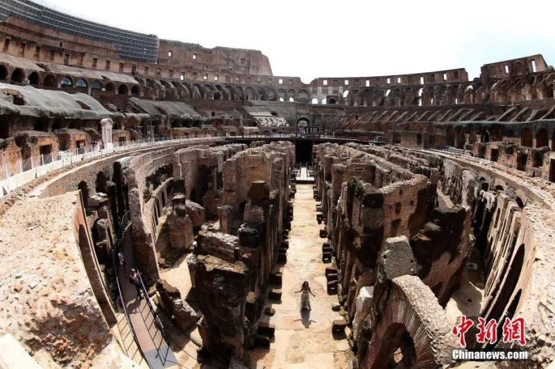 资料图：当地时间2021年6月25人，意大利罗马，弗拉维安露天剧场(Flavian Amphitheater)、罗马斗兽场以及地下墓穴(hypogea)在经过修复后对媒体开放。图片来源：视觉中国