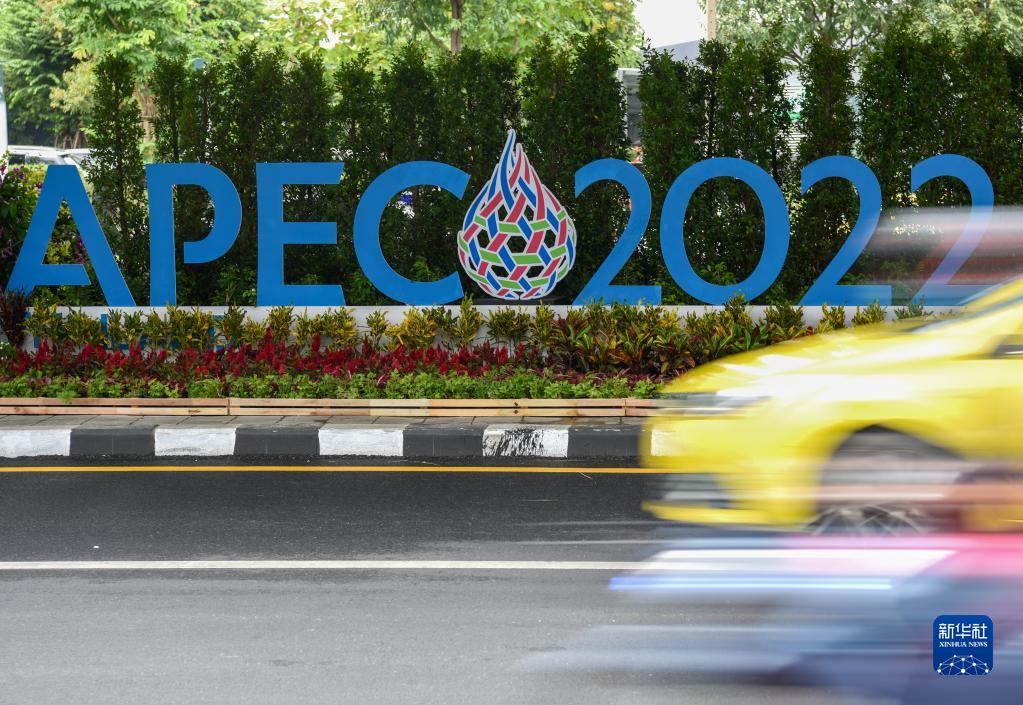 泰国首都曼谷街头2022年APEC会议标识。新华社记者 郭磊 摄 图片来源：新华网