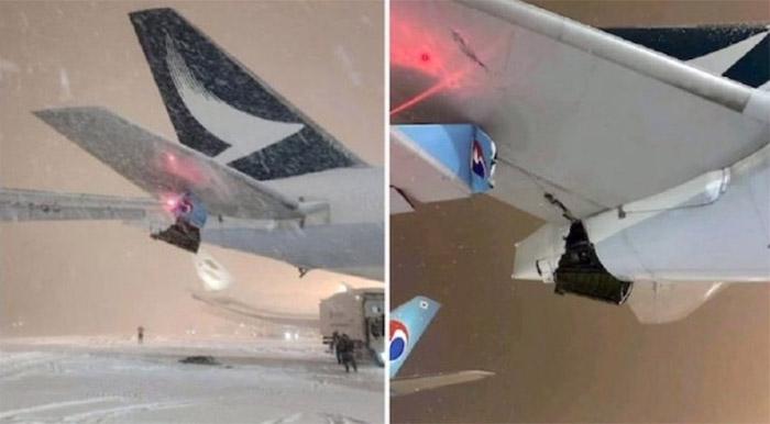 1月16日发生在日本，事故两架飞机的损坏情况。社交媒体截图